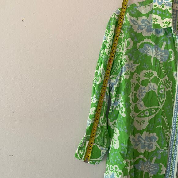 Gretchen Scott Green Blue Button Down Comfy Cozy Shirt Floral Print size Medium - Picture 12 of 12